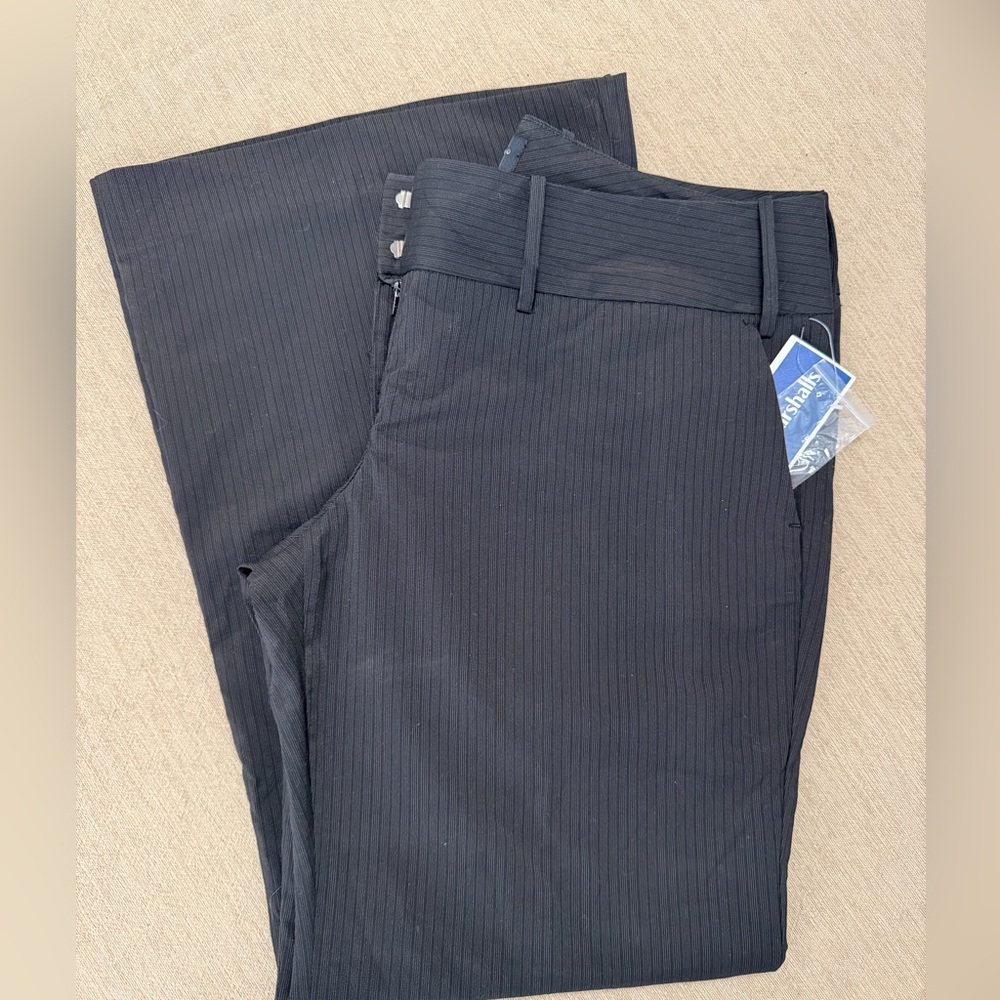 The Limited Drew Fit Wide Leg Black Pinstripe Dress Pants, Size 14